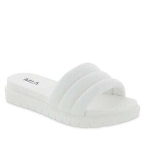 Mia Cimone Puffy Sandals Quilted Slip On Slides White Size 7 NEW